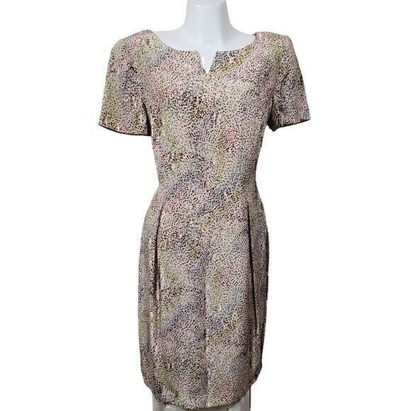 Maggy London 100% Silk Neutral Rainbow Animal Print Dress 14 Short Sleeve - Picture 7 of 9